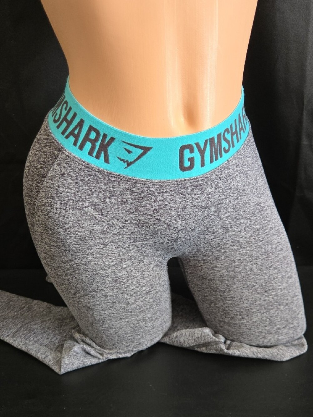 Gymshark Grey Marled Leggings with Teal Branded Waistband